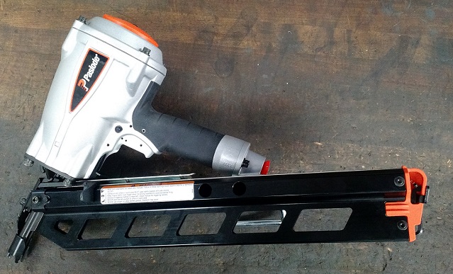 An example of a framing nailer, the Paslode Power Master Plus Pneumatic Nailer